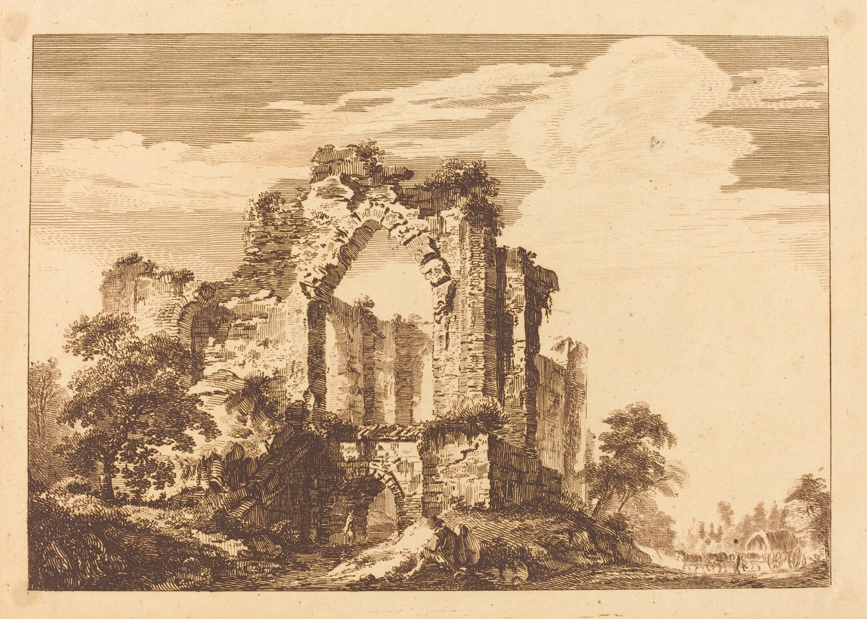 Rovine con un Uomo Seduto e un Carro Coperto in Lontananza da Paul Sandby