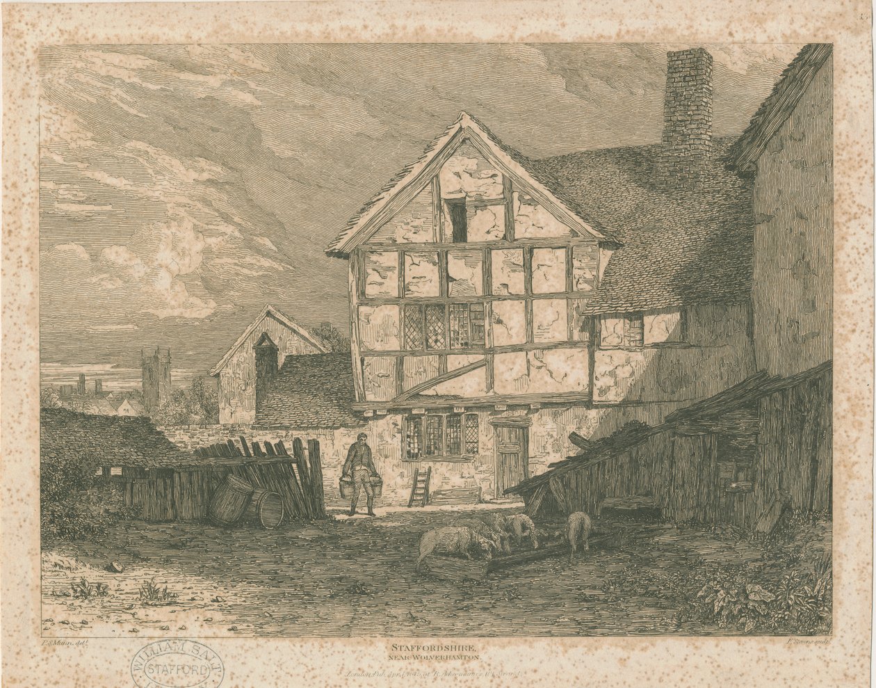 Wolverhampton - Rovine di una casa a graticcio: incisione su acciaio, nd [c 1815] da Paul Sandby Munn