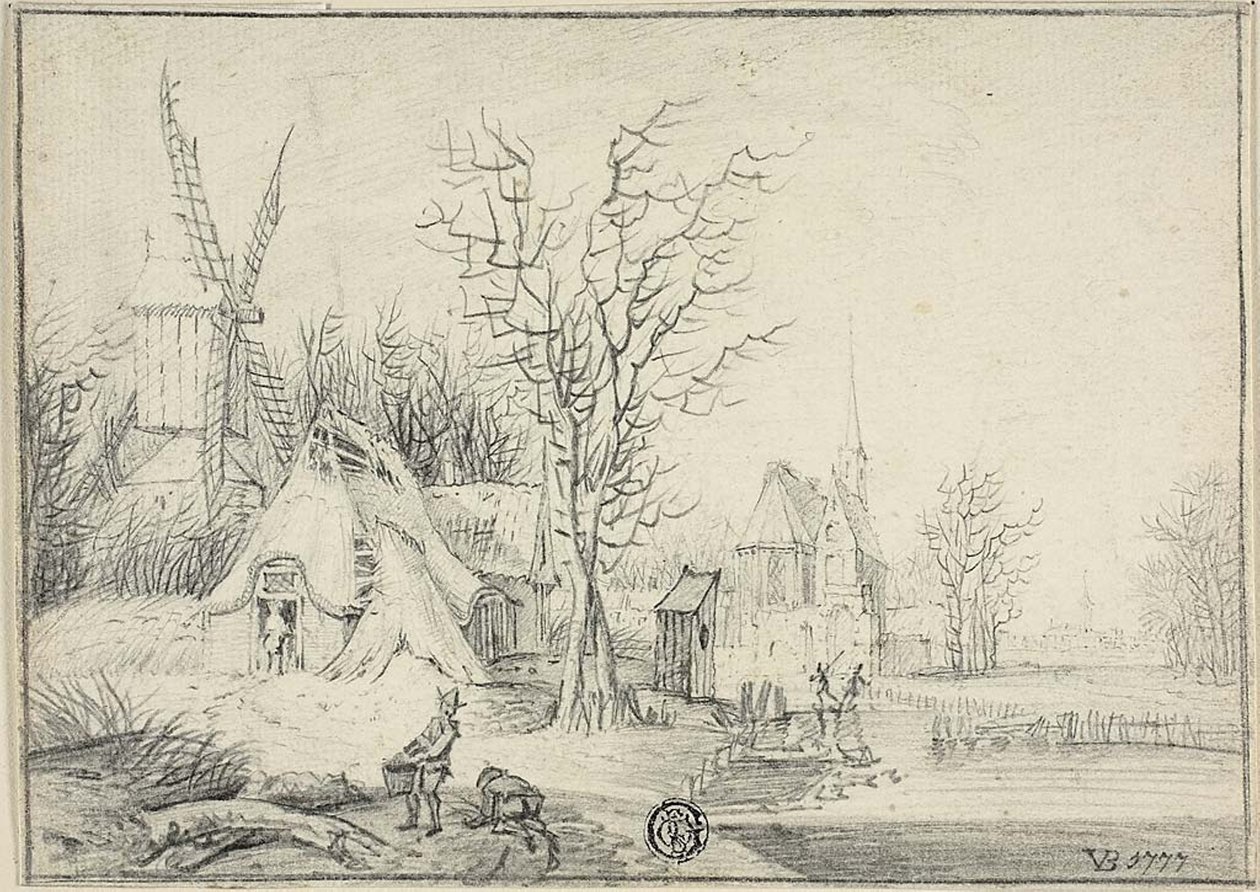 Villaggio con mulino a vento e chiesa da Paul Theodor van Brussel