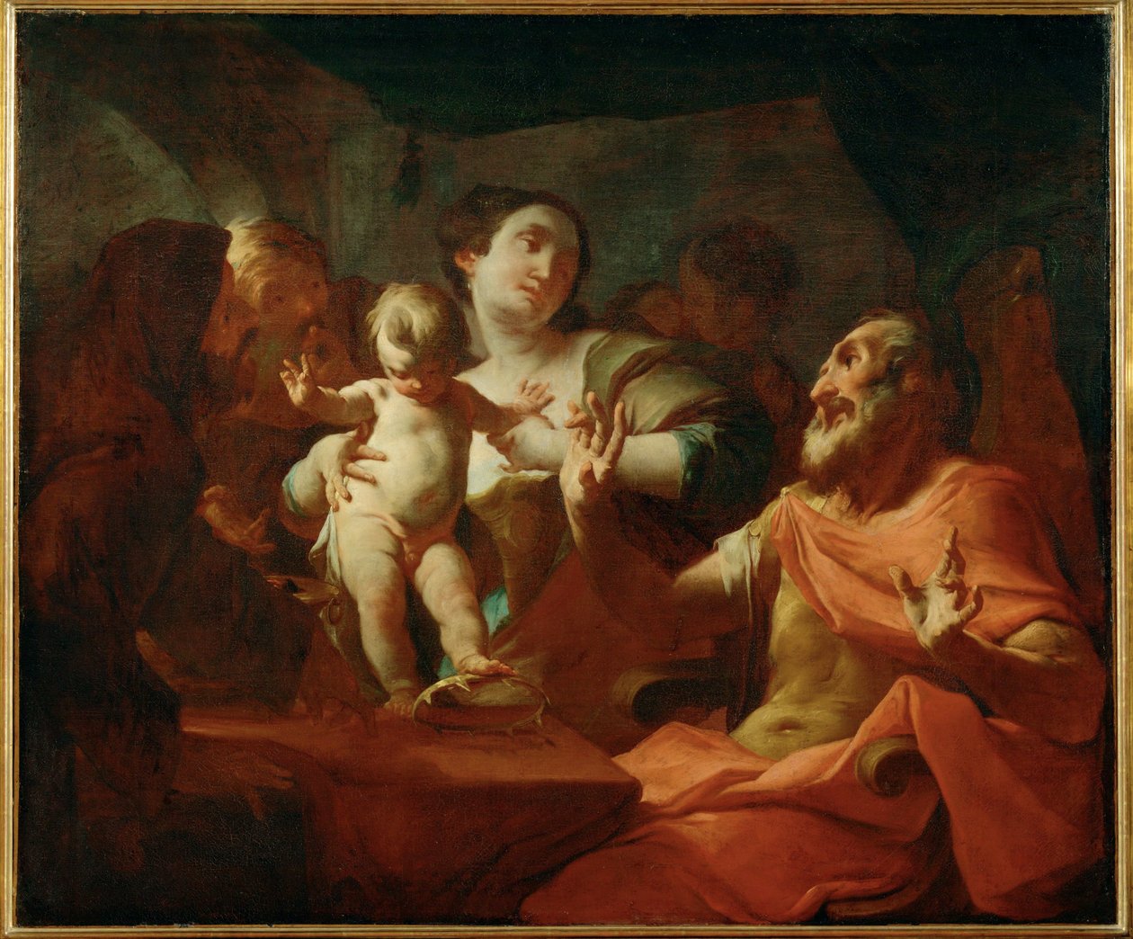 Il giovane Mosè davanti al Faraone... (dipinto su tela) da Paul Troger