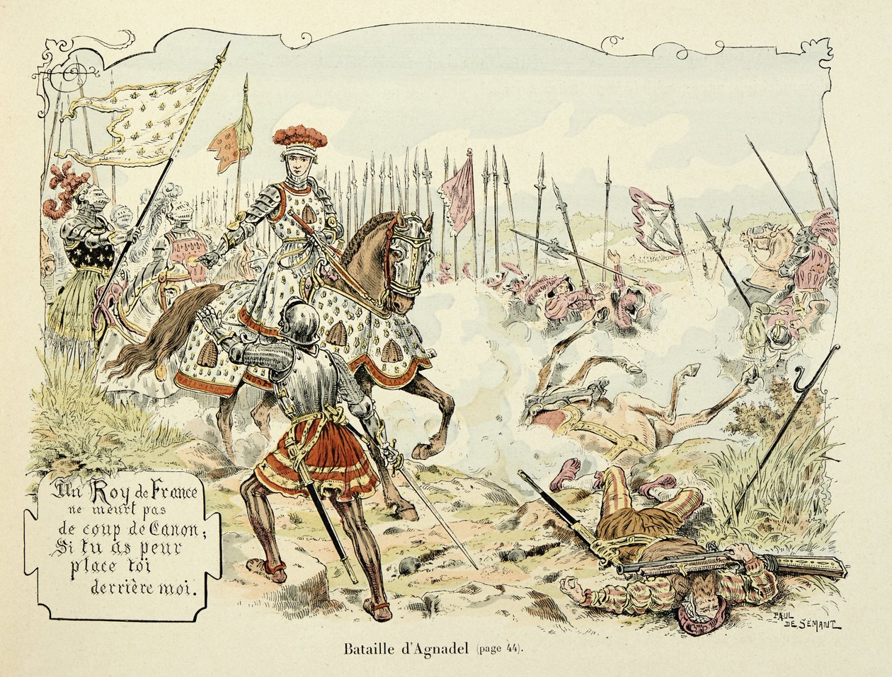 Illustrazione tratta dal libro "Storia del cavaliere Bayard" di Théodore Cahu, illustrato da Paul De Sémant: La battaglia di Agnadello, 1509 da Paul de Semant
