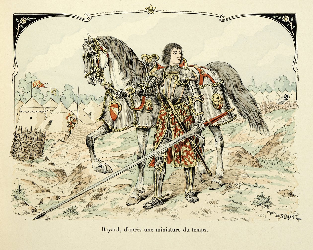 Illustrazione dal libro Histoire du chevalier Bayard di Theodore Cahu, illustrato da Paul De Semant: Ritratto di Bayard da Paul de Semant