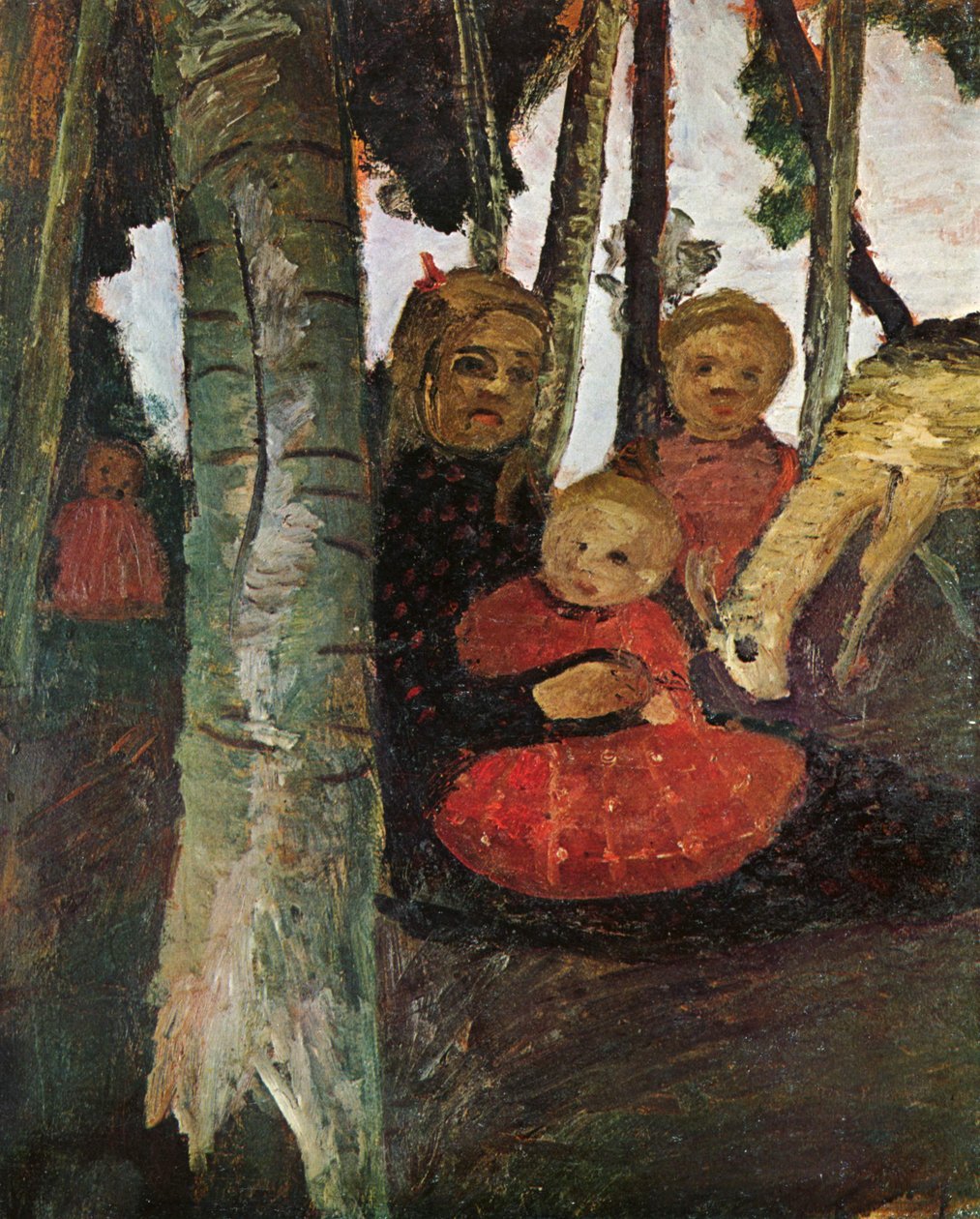 Tre bambini con capra nel bosco di betulle da Paula Modersohn Becker