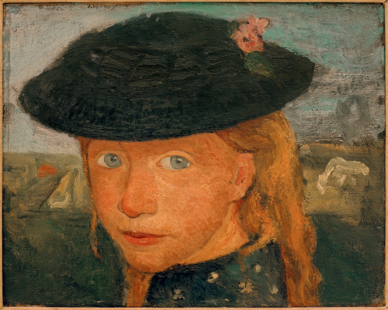 Testa di una bambina con cappello di paglia da Paula Modersohn Becker