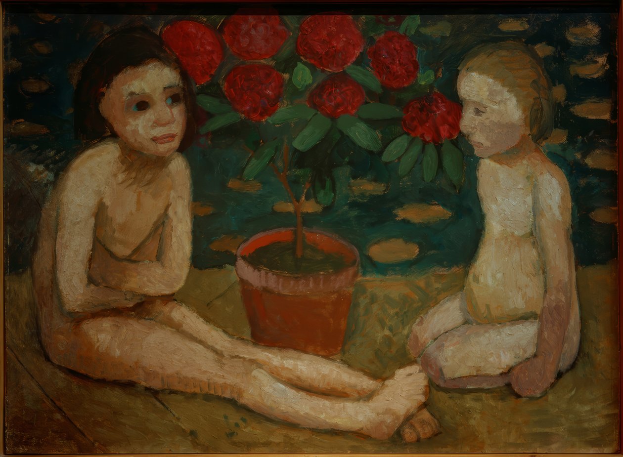 Due bambini seduti nudi da Paula Modersohn Becker