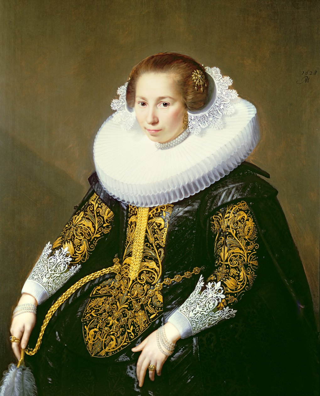 Ritratto di Mrs van Voorst (uno di una coppia: 132049), 1628 da Paulus Moreelse