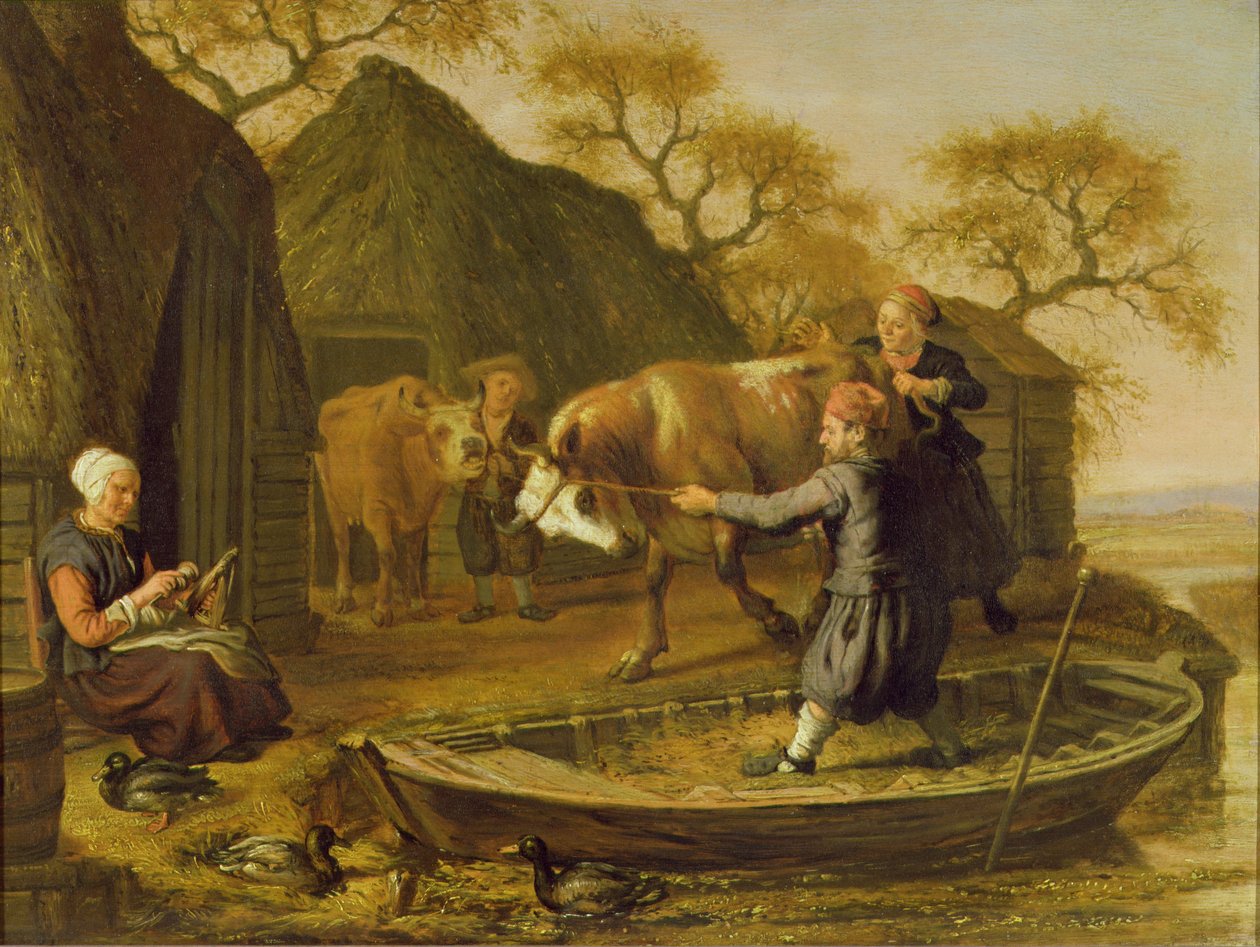 Bovini caricati su una piccola barca da Paulus Potter