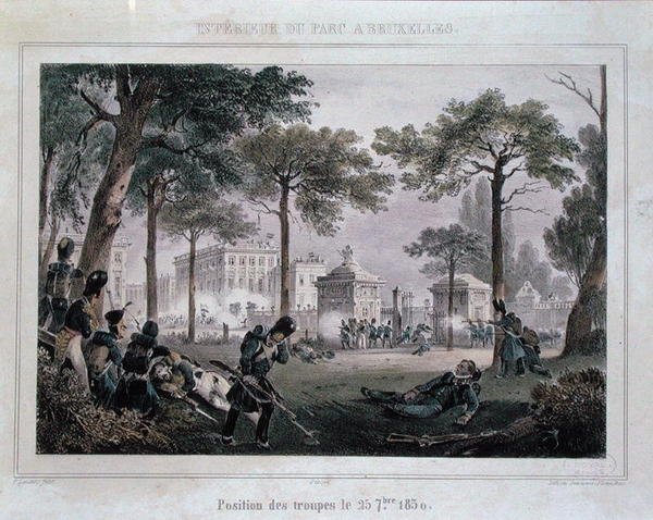 Truppe nel Parc Royal, Bruxelles, 25 settembre 1830, inciso da Dewasme-Pletinckx da Paulus (after) Lauters