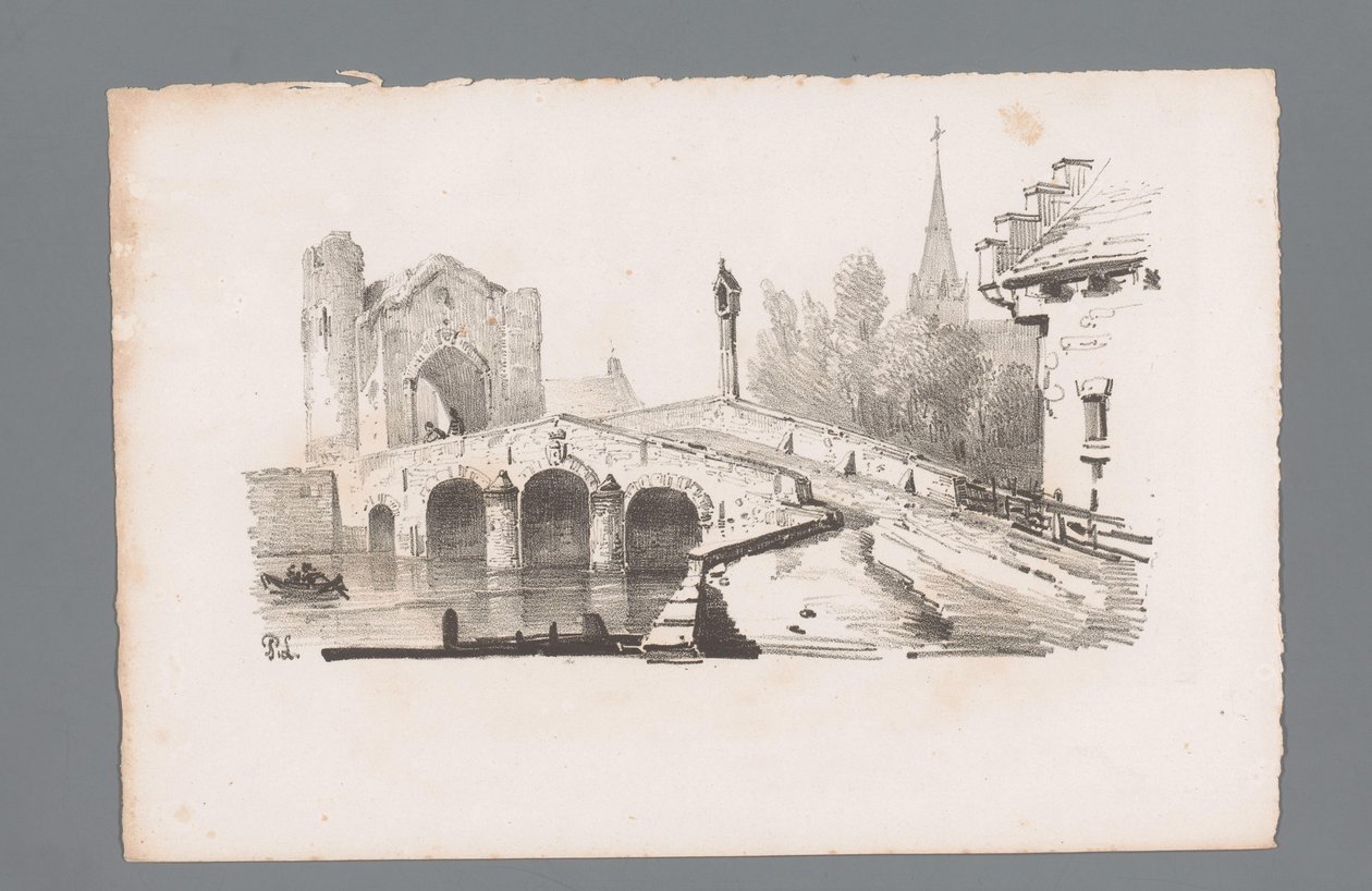 Veduta di un ponte con porta, sullo sfondo una chiesa (Principi di paesaggi) da Paulus Lauters