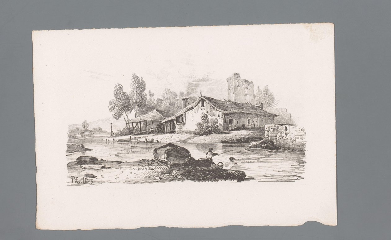 Vista su una casa situata lungo un fiume da Paulus Lauters