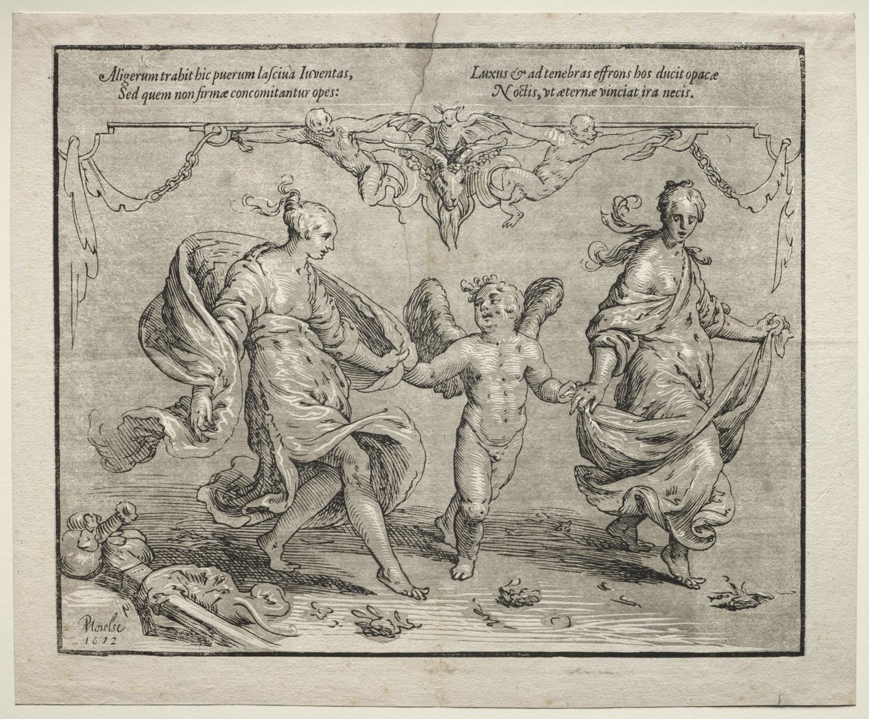Cupido che danza con due donne allegoriche da Paulus Moreelse
