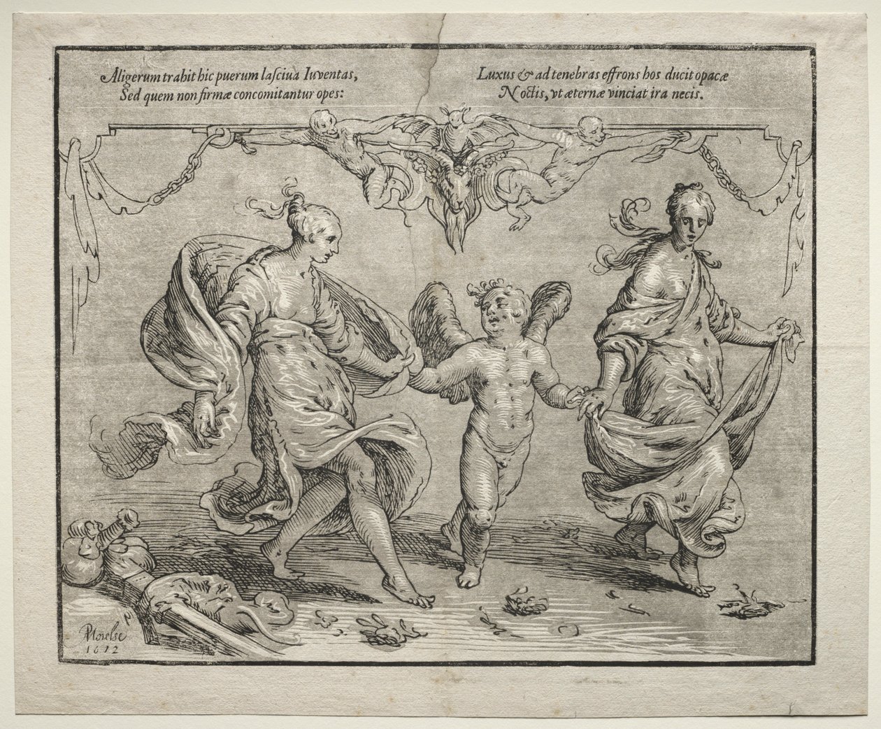 Cupido che danza con due donne allegoriche, 1612 da Paulus Moreelse