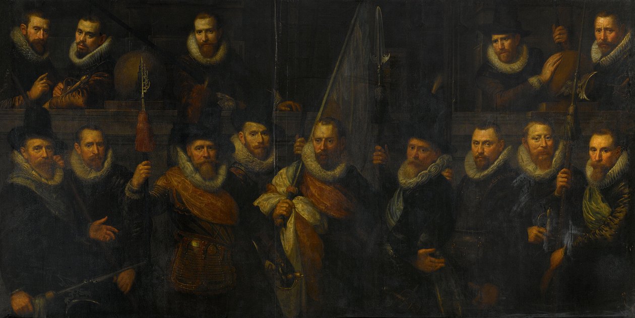 Ufficiali e altri guardiani civici del III distretto di Amsterdam, sotto il comando del capitano Jacob Gerritsz Hoyngh e del tenente Nanningh Florisz Cloeck da Paulus Moreelse