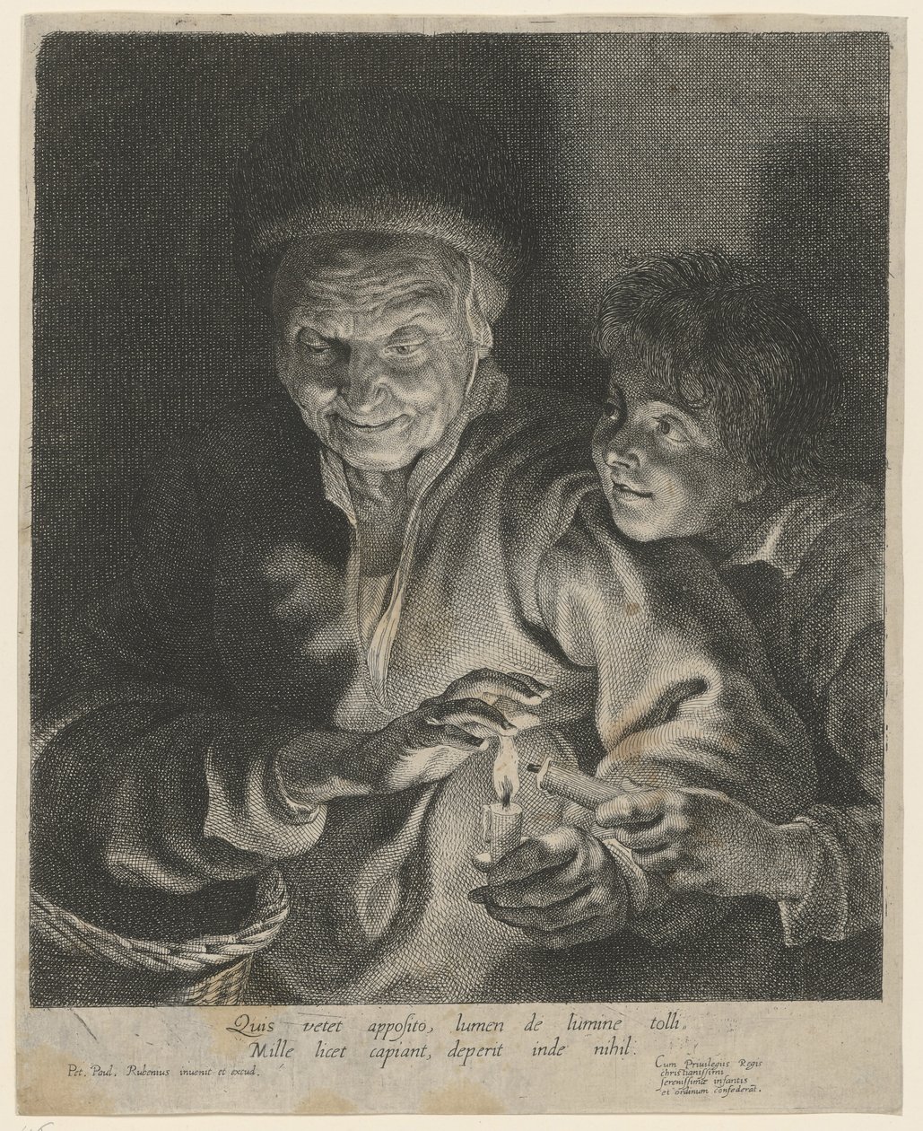 Vecchia e ragazzo con candela da Paulus Pontius