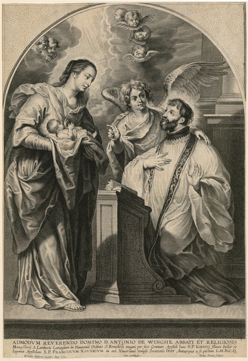 Madonna col Bambino appare a san Francesco Saverio inginocchiato da Paulus Pontius