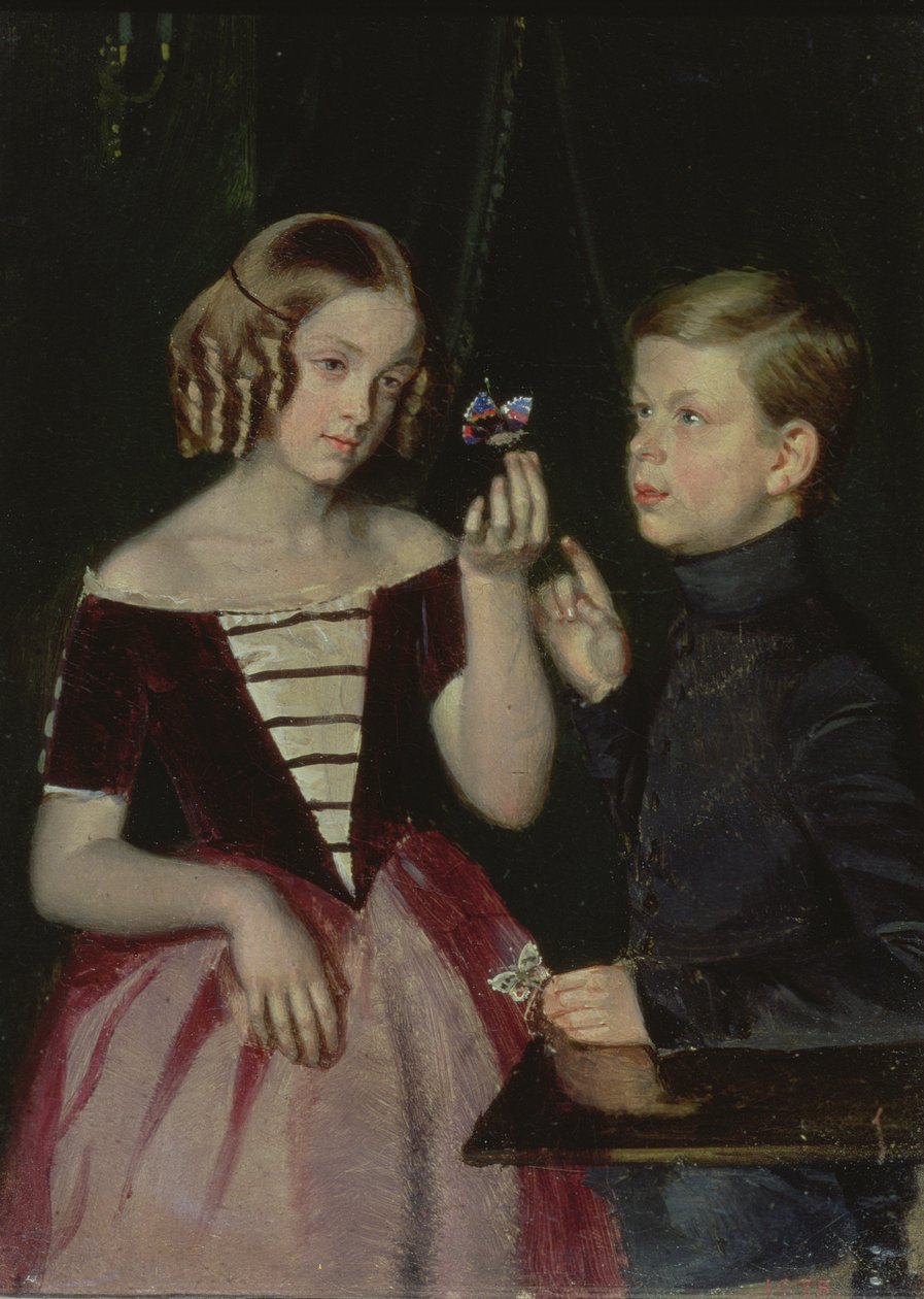 Ritratto di Olga Ivanovna (1839-98) e Fedor Ivanov (1836-1903) 1851 da Pavel Andreevich Fedotov