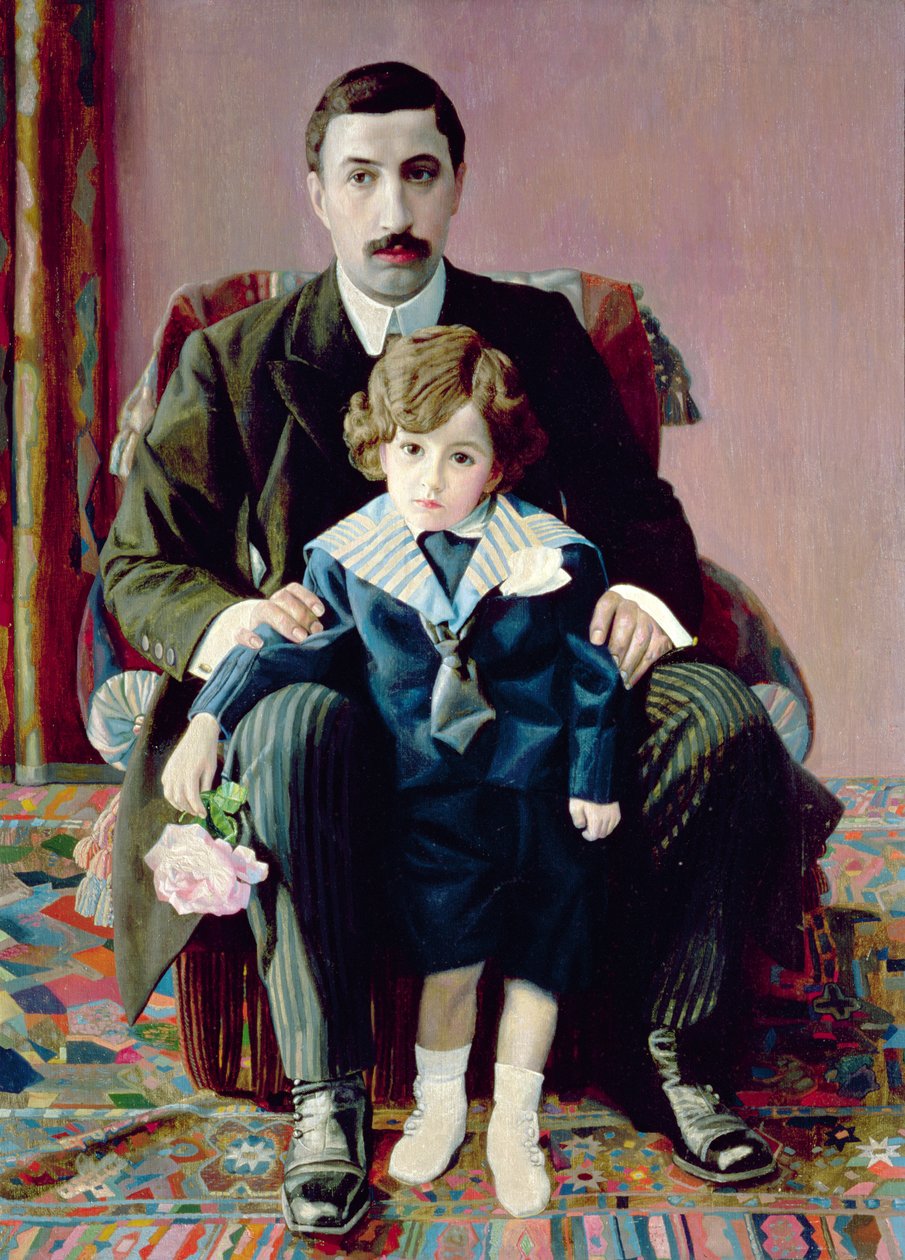 Ritratto di Arman Frantsevich Aziber e suo figlio, 1915 da Pawel Nikolajewitsch Filonow