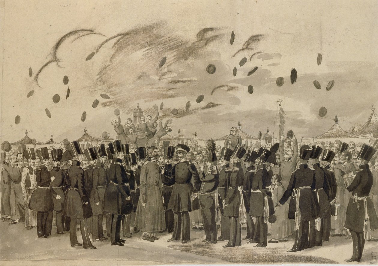 Il Granduca Mikhail Pavlovich visita il campo del reggimento della Guardia della Vita Finlandese da Pavel Andreevich Fedotov