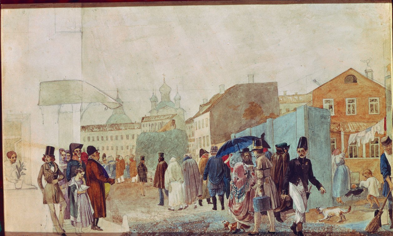 Scena di strada sotto la pioggia a Mosca da Pavel Andreevich Fedotov