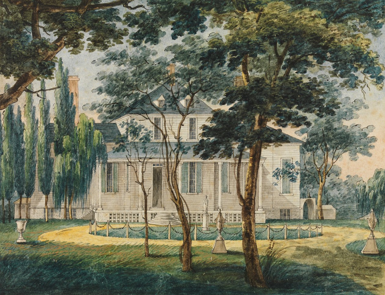 Una residenza di campagna, forse la casa di campagna del generale Moreau a Morrisville..., 1811-ca. 1813 da Pavel Petrovic Svin