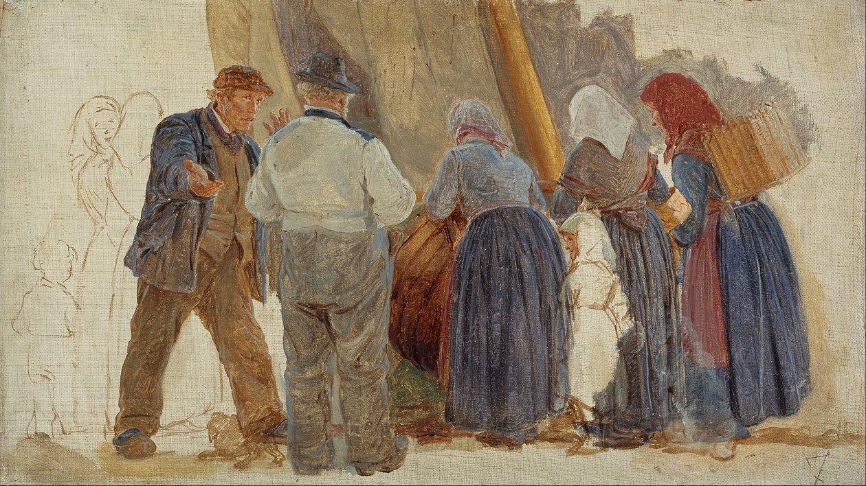 Mattina a Hornbæk. Uomini e donne che contrattano da Peder Severin Krøyer
