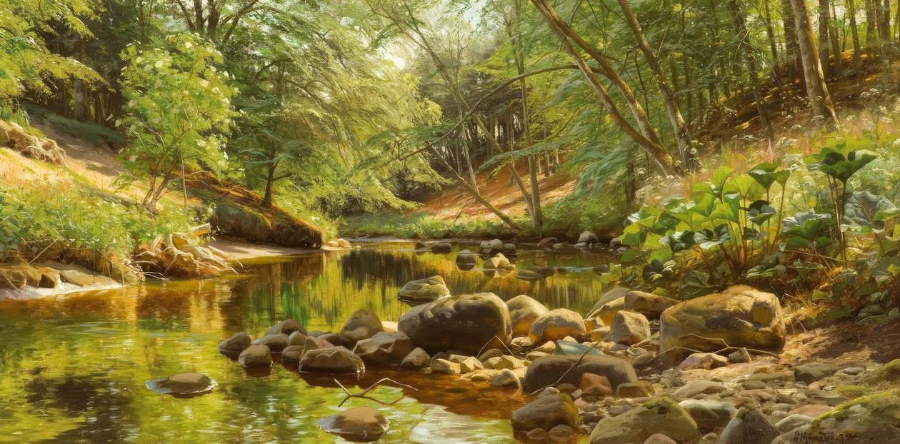 Ruscello soleggiato nel bosco da Peder Monsted