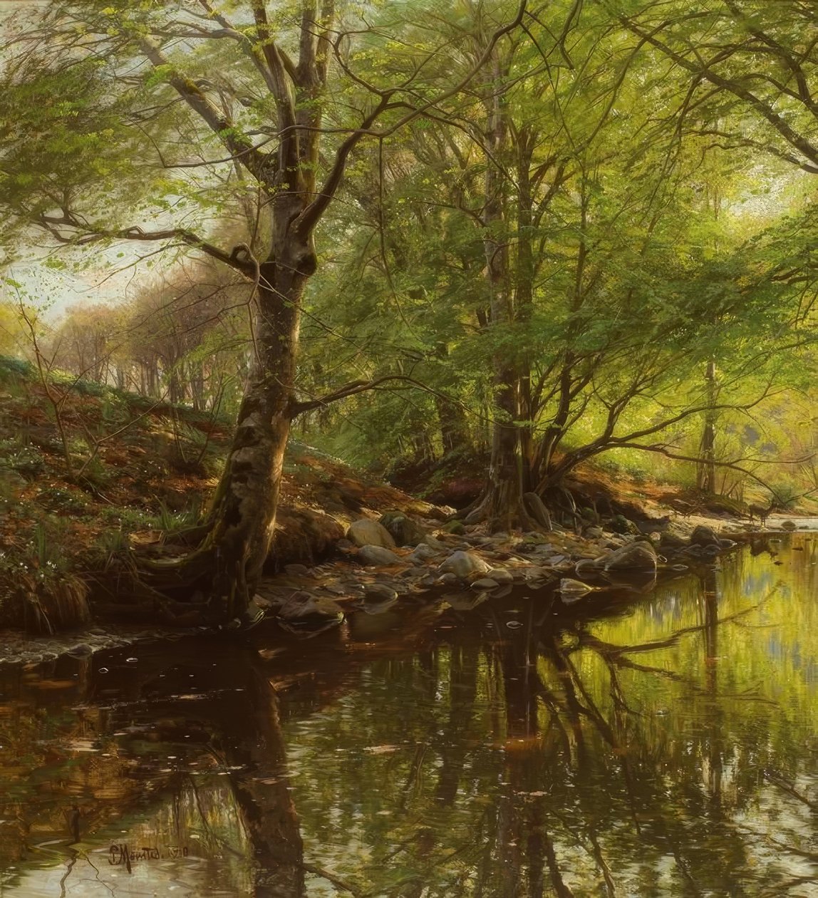 P. Mönsted, Ruscello nel bosco in primavera da Peder Monsted