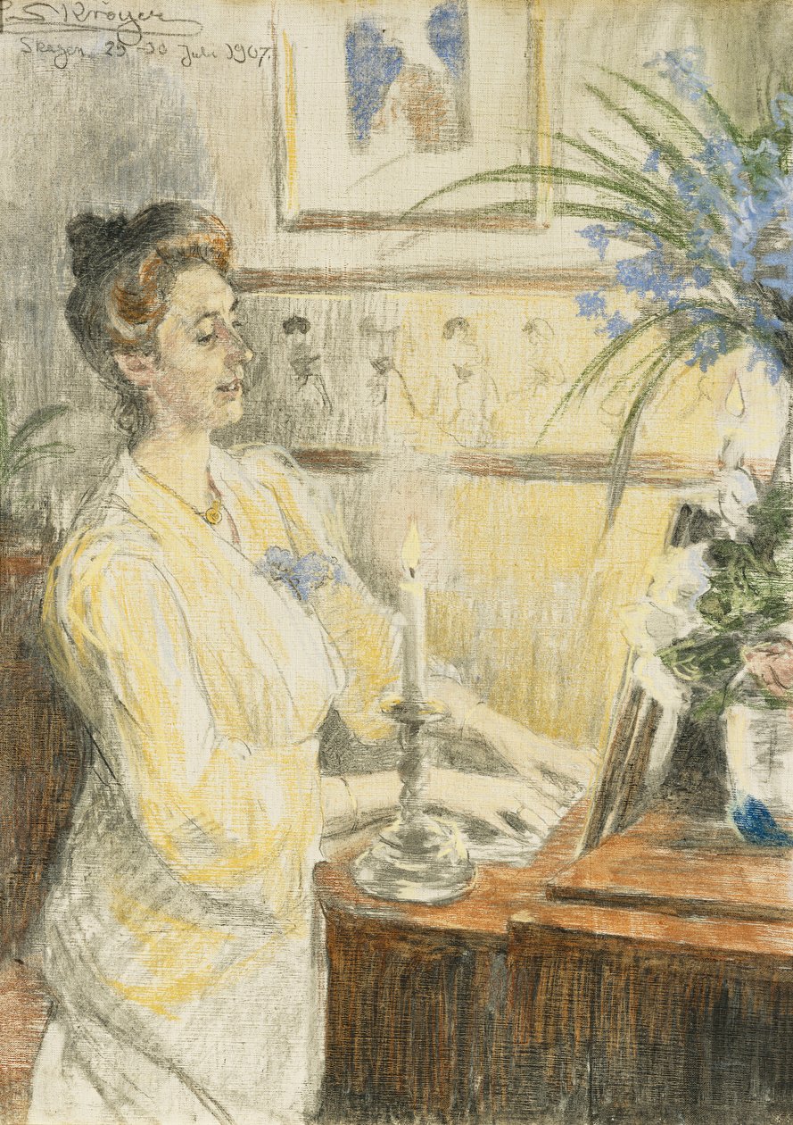 Ritratto di Johanne Helene Louise Brodersen al pianoforte, 1907 da Peder Severin Krøyer