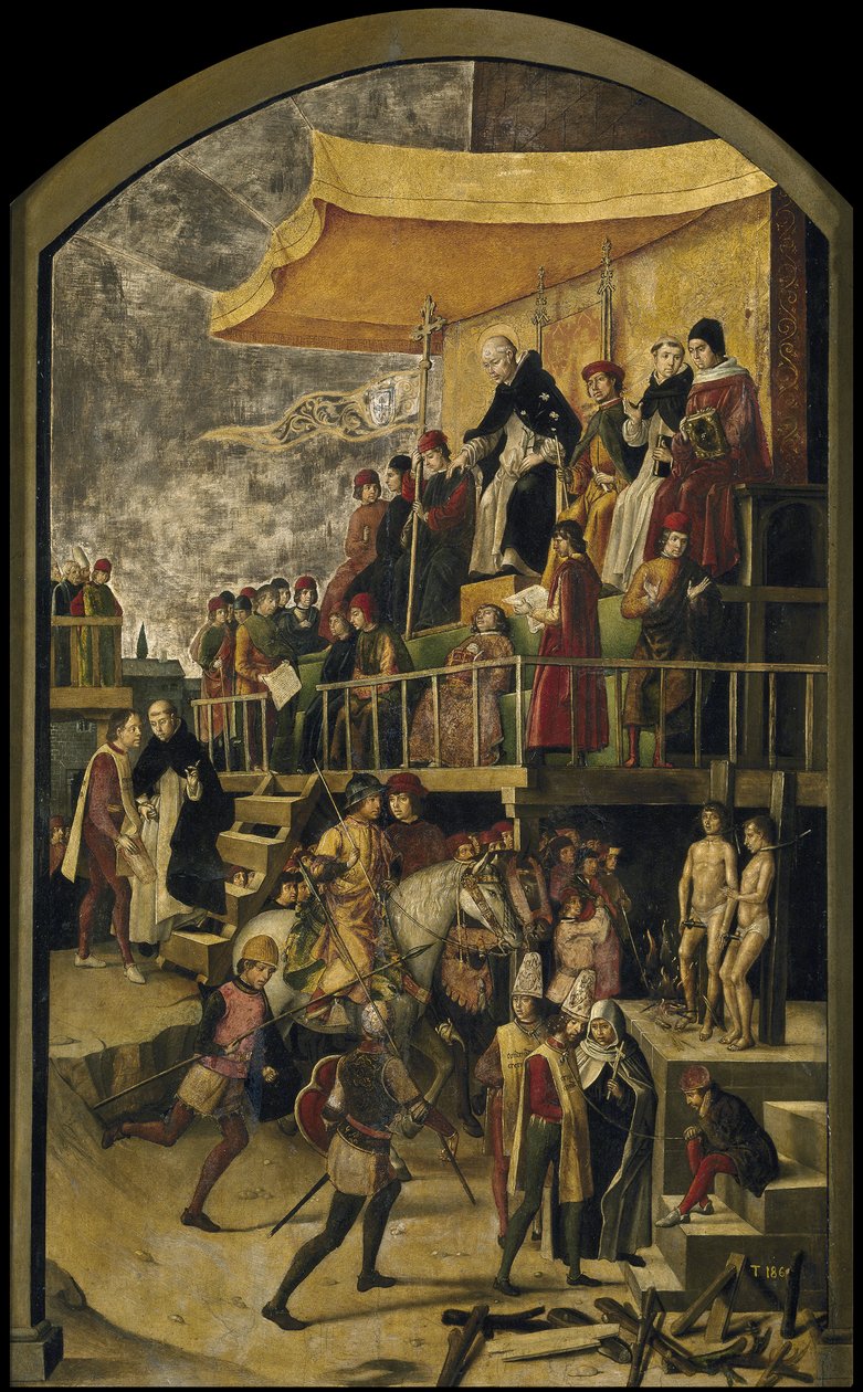 San Domenico presiede un Auto da Fé da Pedro Berruguete