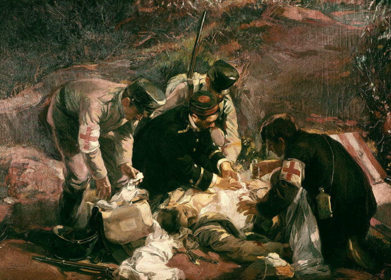 Donazione di sangue. Feriti di guerra soccorsi dai volontari della Croce Rossa da Pedro Ferrer Calatayud