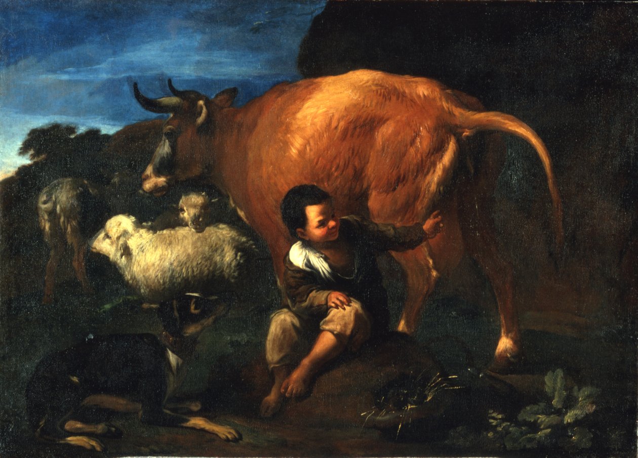 Ragazzo pastore e mucca, fine XVII secolo da Pedro Nunez de Villavicenzio