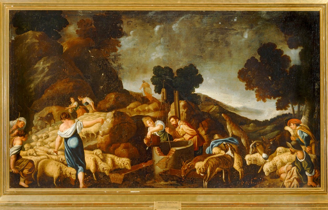 Rachele e Giacobbe al pozzo... (olio su tela) da Pedro Orrente