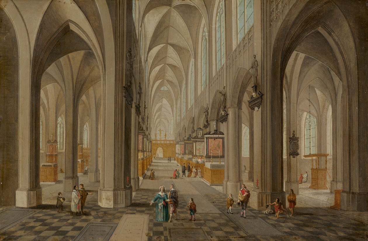 Cattedrale di Anversa, 1650-1655 circa (olio su rame) da Peeter the elder & Vrancx Sebastian (1573-1647) Neeffs