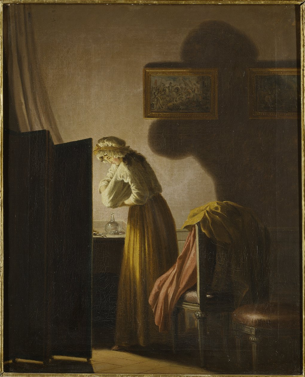 Una donna che cattura pulci alla luce della candela da Pehr Hilleström