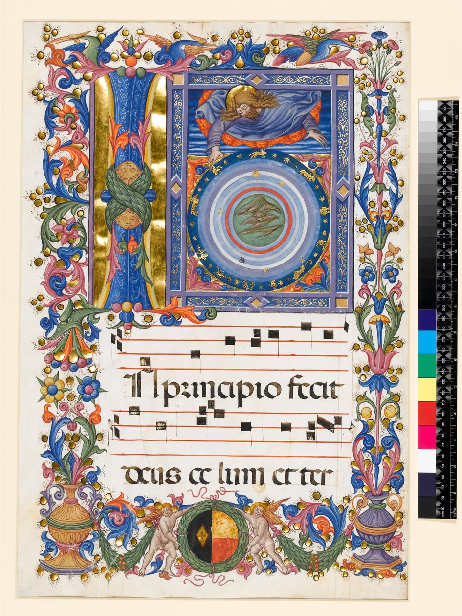 Iniziale istoriate I, raffigurante la Creazione, c.1470 da Pellegrino di Mariano attr.to Pellegrino di Mariano attr.to