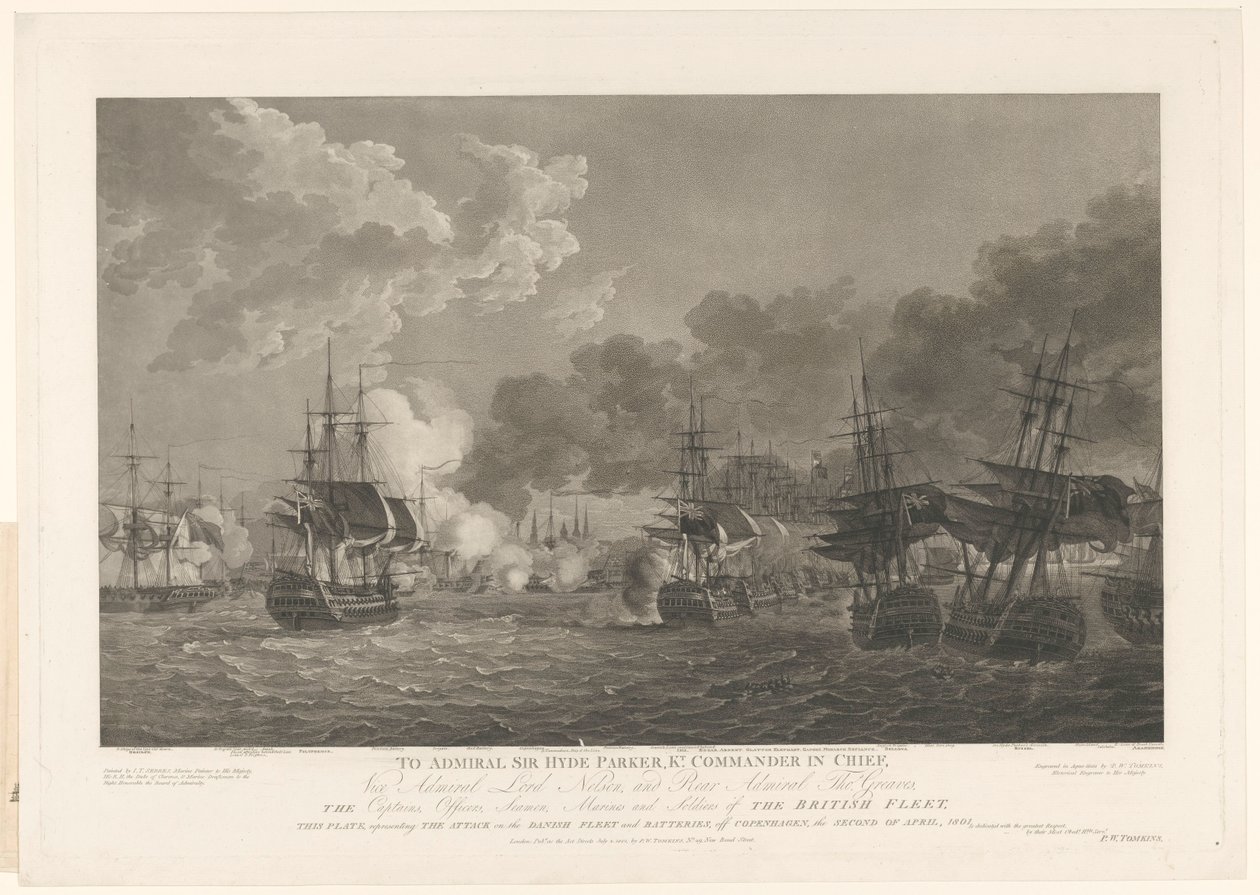 Vista della battaglia navale di Copenaghen, 1801 da Peltro William Tomkins