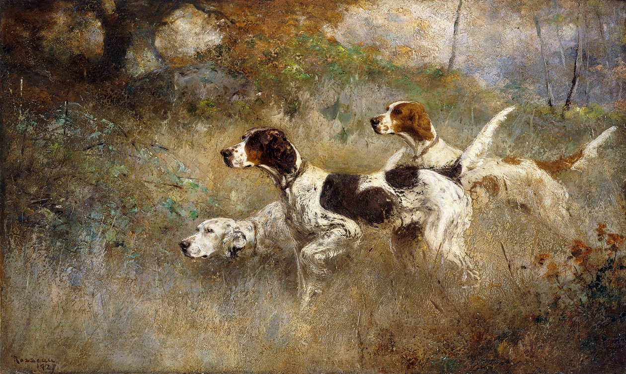 I tre setter, Bob, Bill e Ginger su un triplo punto da Percival Leonard Rosseau