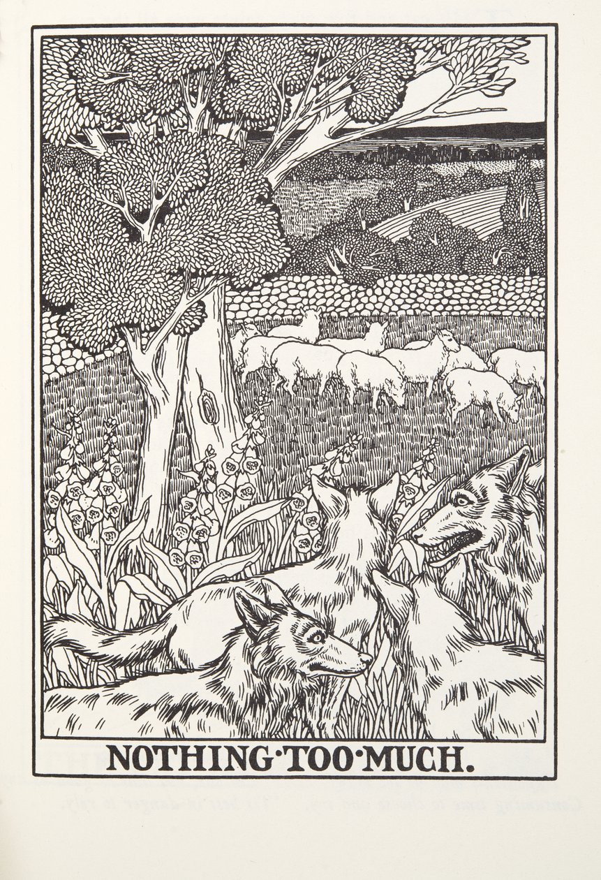 Niente di troppo, da Favole di Fontaine, pub. 1905 (incisione) da Percy J. Billingshurst