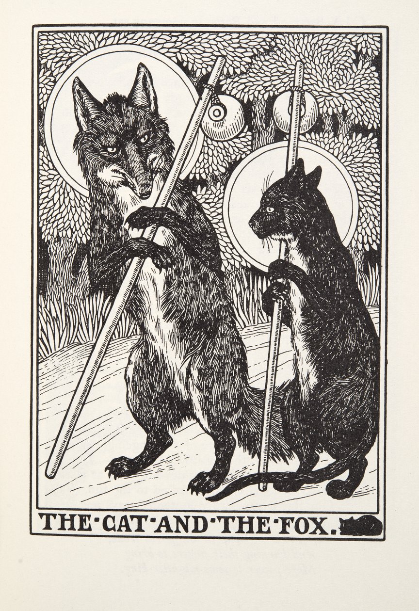 Il gatto e la volpe, da Fontaine Fables, pub. 1905 da Percy J. Billingshurst