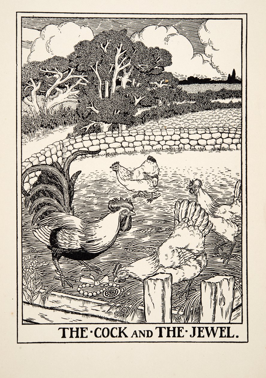 Il gallo e il gioiello, da Cento favole di Esopo, pub.1903 da Percy J. Billingshurst