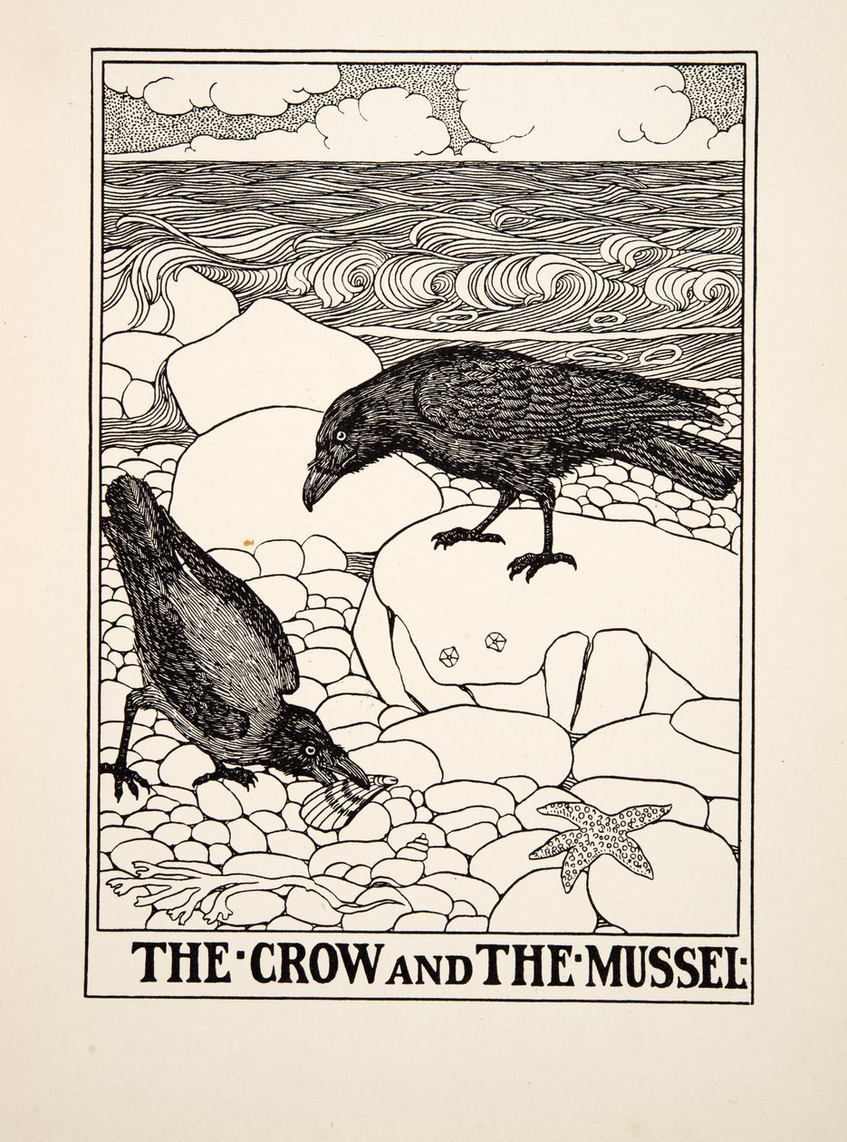 Il corvo e la cozza, da Cento favole di Esopo, pub.1903 da Percy J. Billingshurst