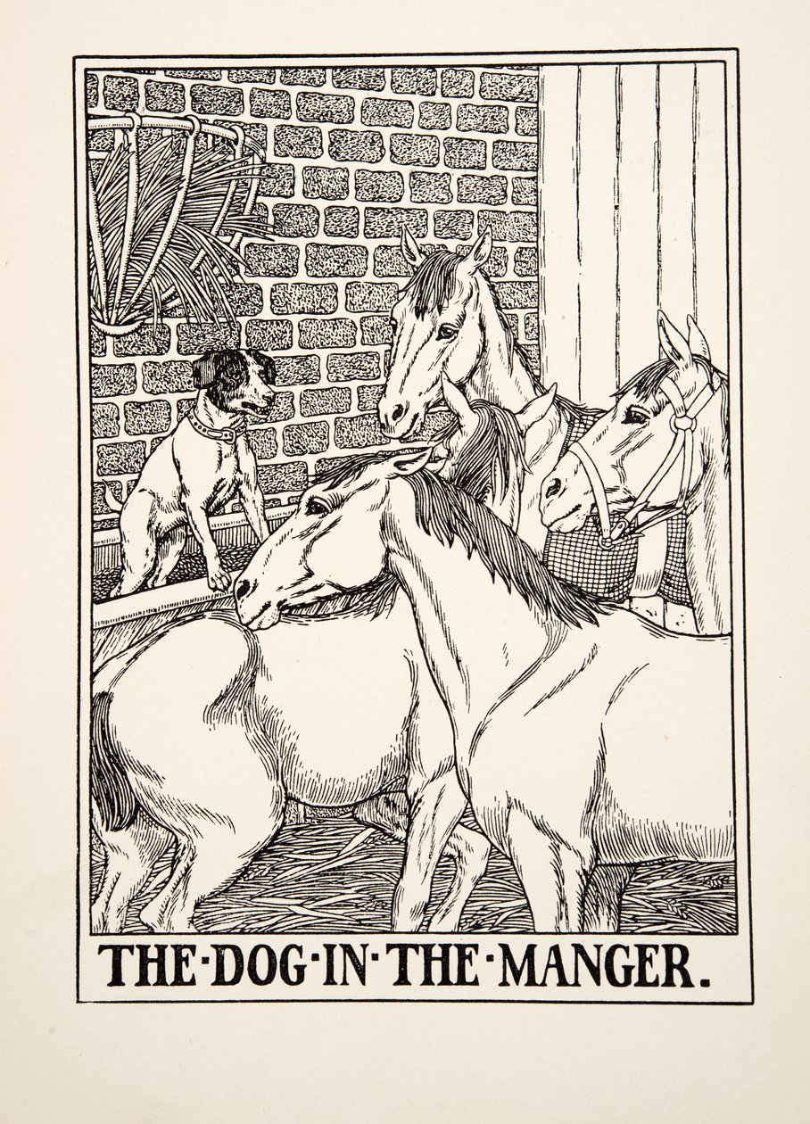 Il Cane nella Mangiatoia, da Cento Favole di Esopo, pub.1903 da Percy J. Billingshurst