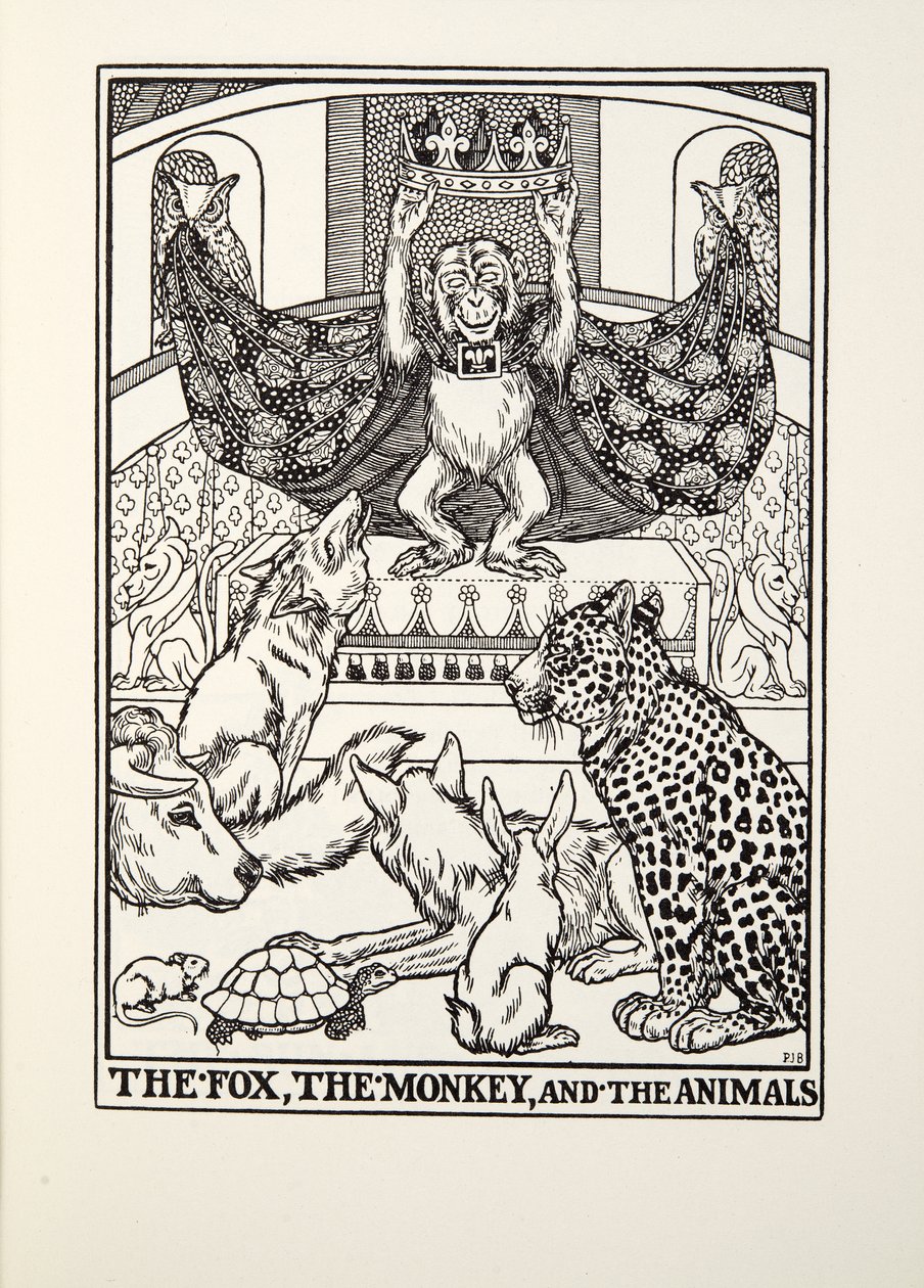La volpe, la scimmia e gli animali, da Fontaine Fables, pub. 1905 da Percy J. Billingshurst