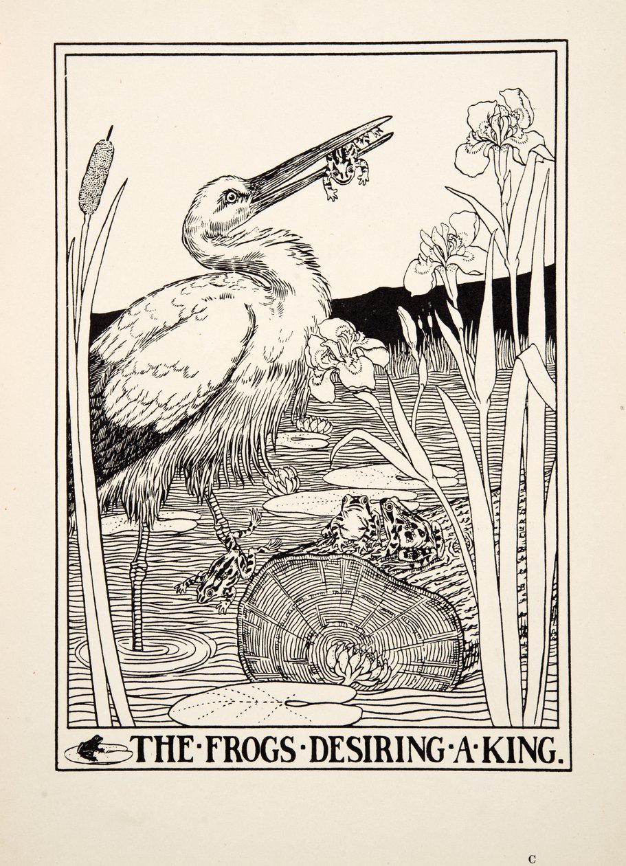 Le rane che desiderano un re, da Cento favole di Esopo, pub.1903 da Percy J. Billingshurst