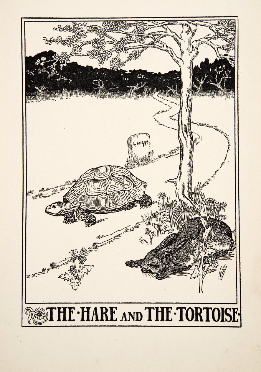 La Lepre e la Tartaruga, da Cento Favole di Esopo, pub.1903 da Percy J. Billingshurst