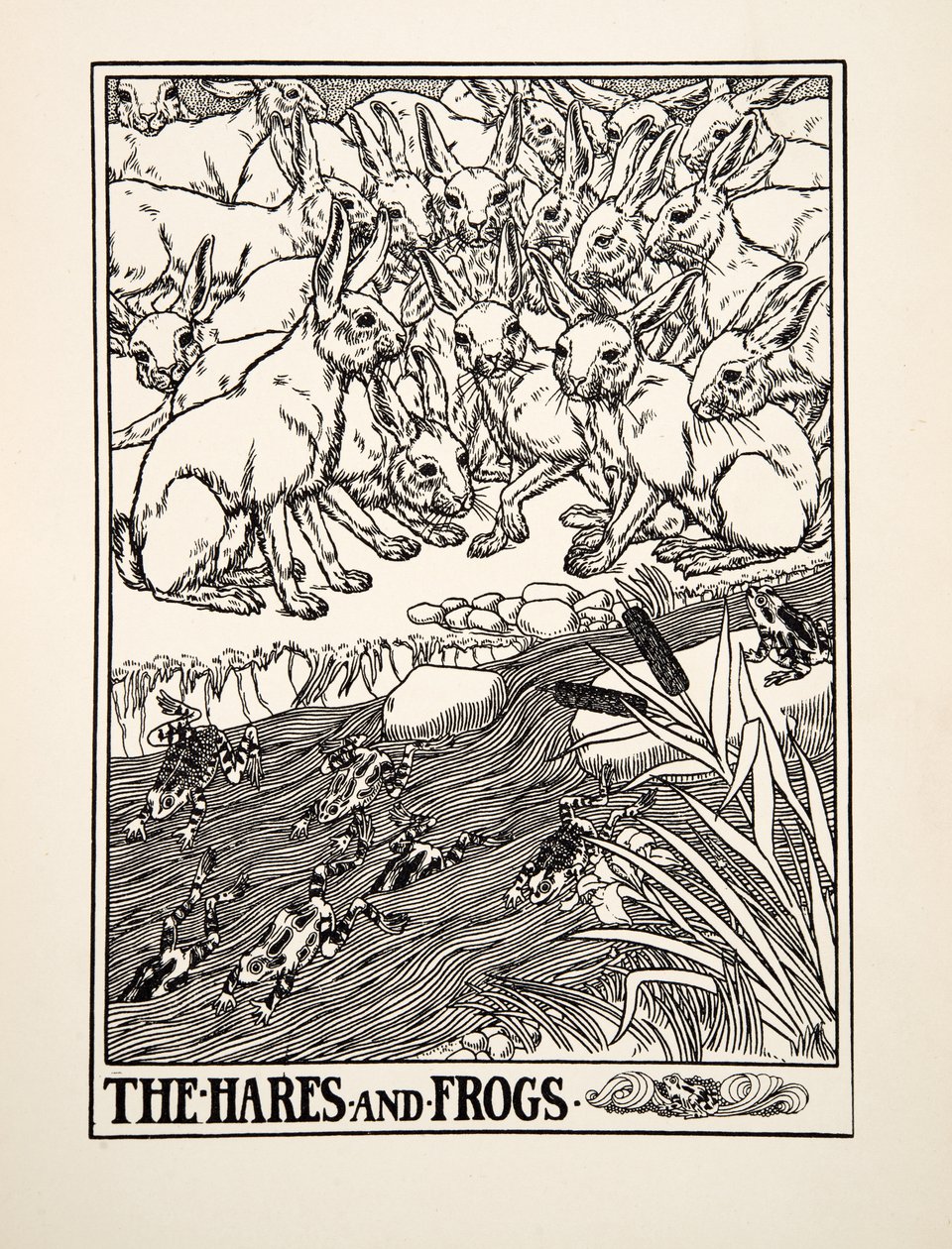 Le lepri e le rane, da Cento favole di Esopo, pub.1903 da Percy J. Billingshurst