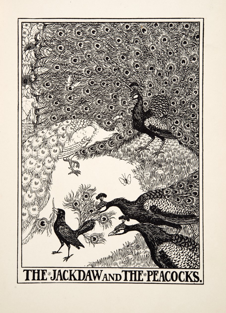 La taccola e i pavoni, da Cento favole di Esopo, pub.1903 da Percy J. Billingshurst