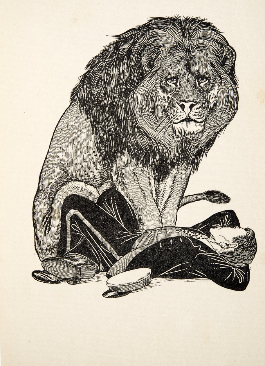 Il leone e il suo custode, da Cento aneddoti di animali, pub. 1924 da Percy J. Billingshurst