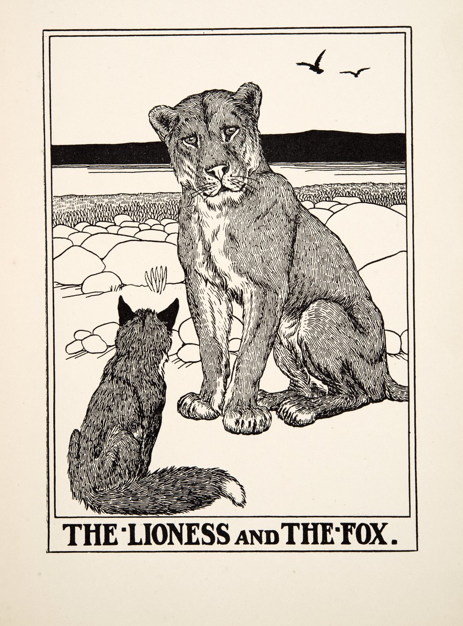 La Leonessa e la Volpe, da Cento Favole di Esopo, pub.1903 da Percy J. Billingshurst