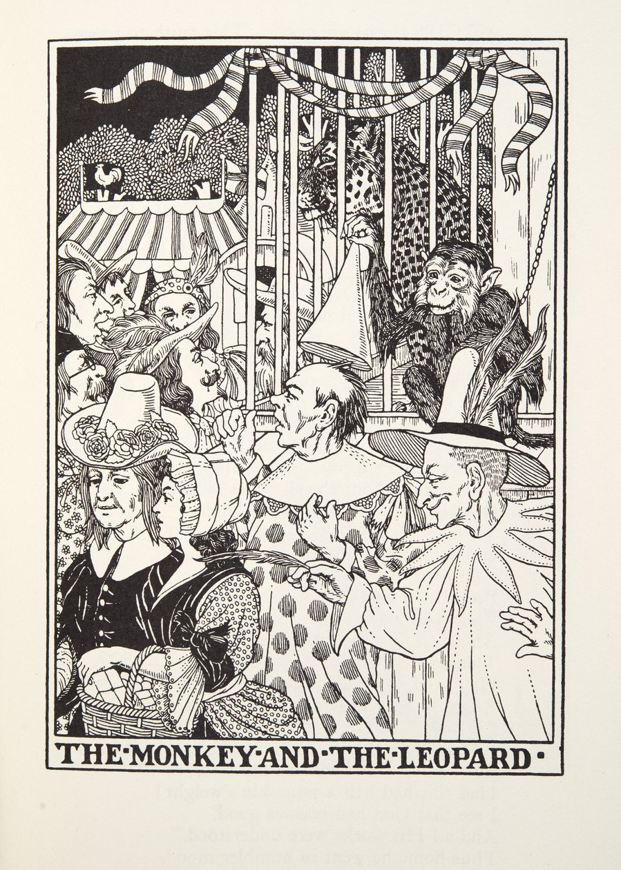 La scimmia e il leopardo, da Fontaine Fables, pub. 1905 da Percy J. Billingshurst